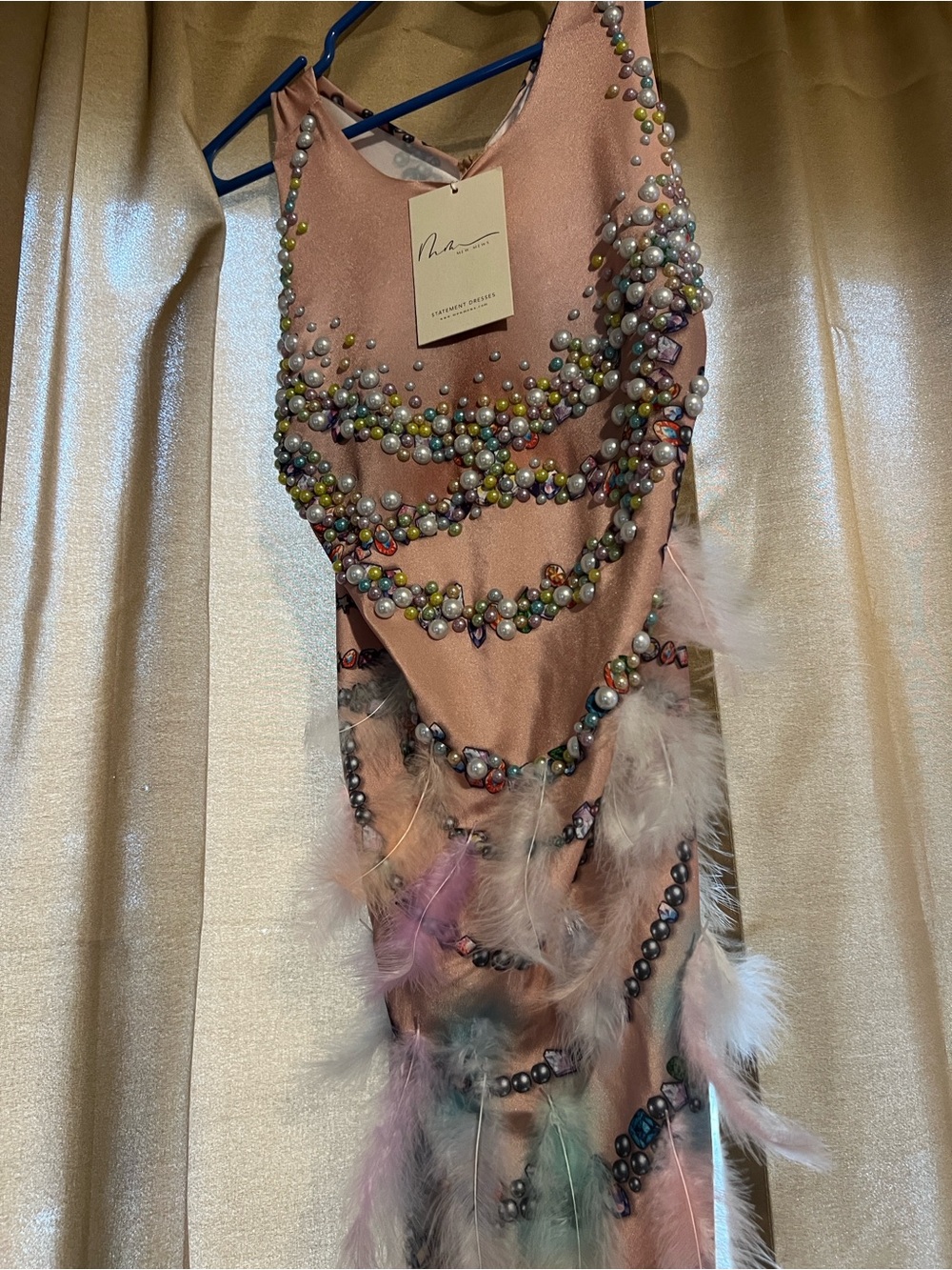 Sleeveless Asymmetrical Pink Pearl-Embellished Dress